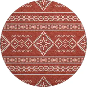 Photo of 8' Red And Ivory Southwestern Washable Round Rug With UV Protection