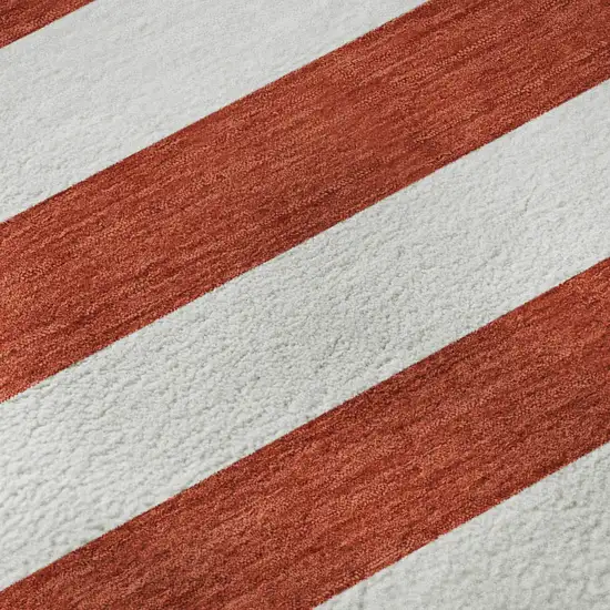 8' Red And Ivory Striped Washable Round Rug With UV Protection Photo 8