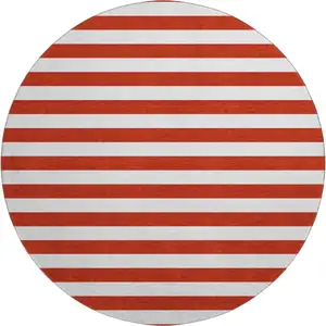 Photo of 8' Red And Ivory Striped Washable Round Rug With UV Protection