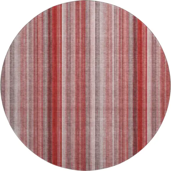 8' Red And Ivory Striped Washable Round Rug With UV Protection Photo 1