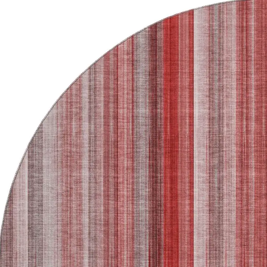 8' Red And Ivory Striped Washable Round Rug With UV Protection Photo 4