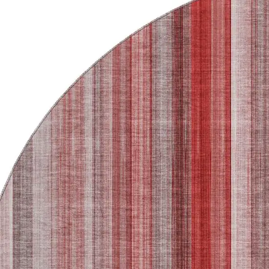 8' Red And Ivory Striped Washable Round Rug With UV Protection Photo 3