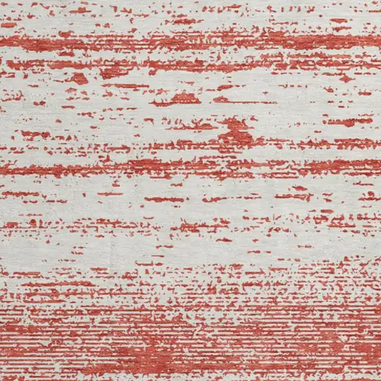 8' Red And Ivory Striped Washable Round Rug With UV Protection Photo 3