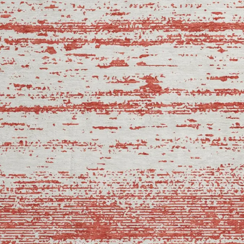 8' Red And Ivory Striped Washable Round Rug With UV Protection Photo 3