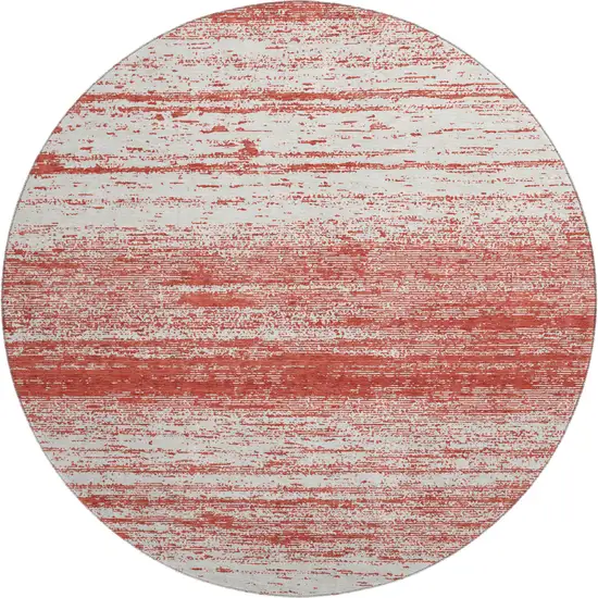 8' Red And Ivory Striped Washable Round Rug With UV Protection Photo 1