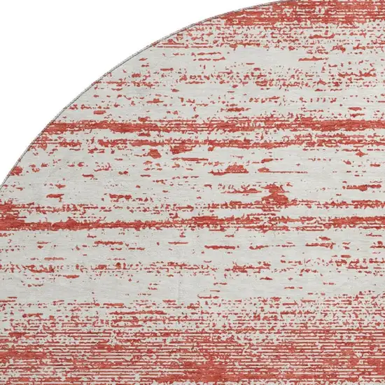 8' Red And Ivory Striped Washable Round Rug With UV Protection Photo 4
