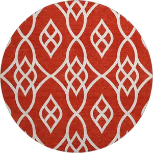 Photo of 8' Red And Ivory Trellis Washable Round Rug With UV Protection