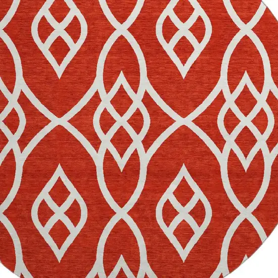 8' Red And Ivory Trellis Washable Round Rug With UV Protection Photo 3