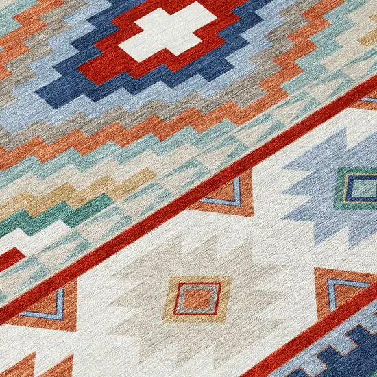 8' Red And Navy Blue Round Southwestern Washable Indoor Outdoor Area Rug Photo 7