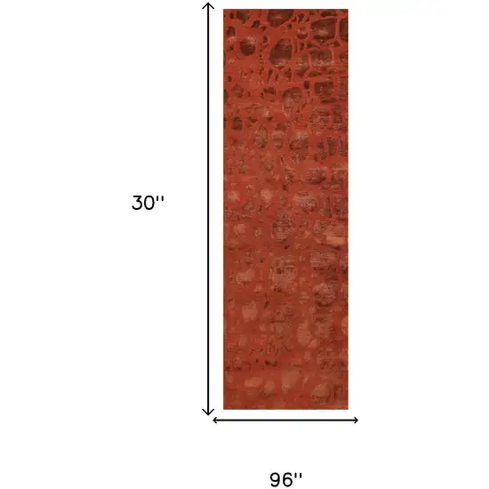 8' Red And Orange Animal Print Hand Knotted Area Rug Photo 5