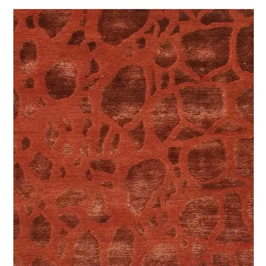 8' Red And Orange Animal Print Hand Knotted Area Rug Photo 4