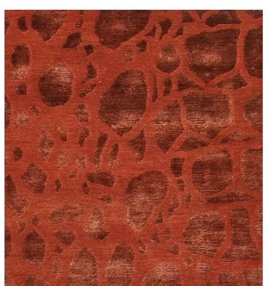 8' Red And Orange Animal Print Hand Knotted Area Rug Photo 4