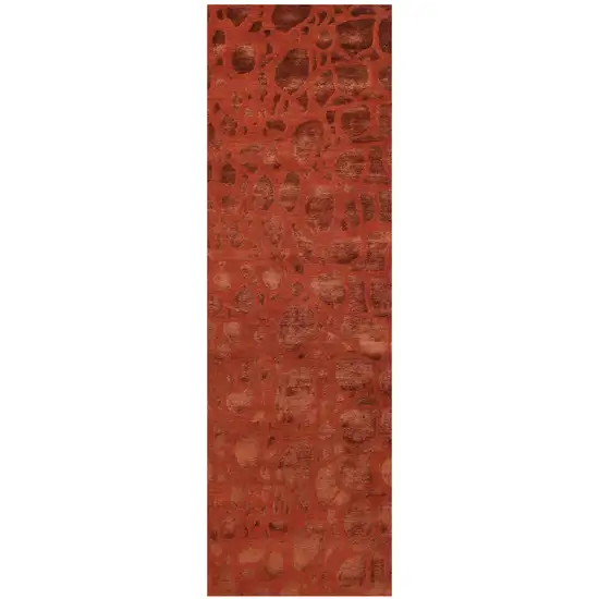 8' Red And Orange Animal Print Hand Knotted Area Rug Photo 2