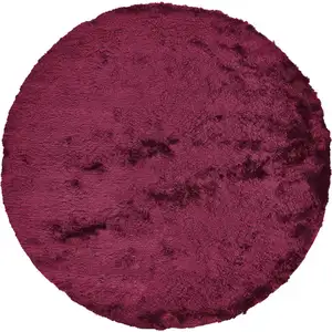 Photo of 8' Red And Purple Round Shag Tufted Handmade Area Rug