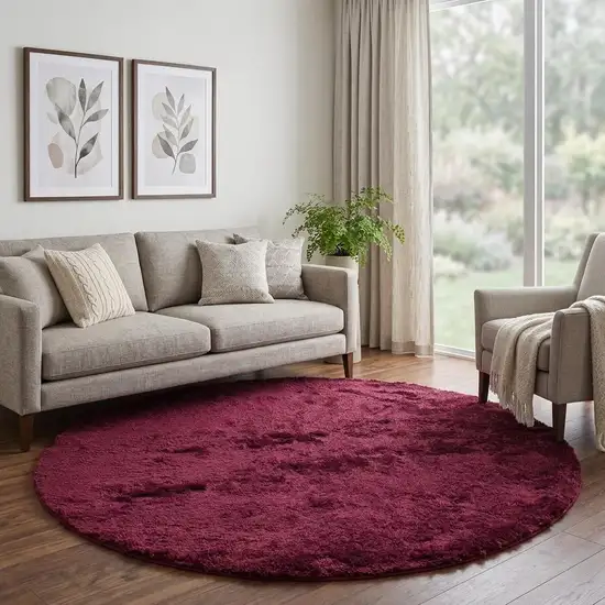 8' Red Purple Shag Hand Tufted Round Rug Photo 1
