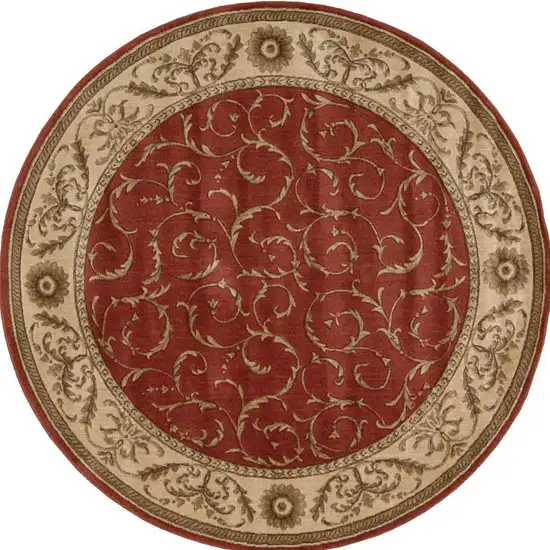 6' Red And Tan Floral Non Skid Round Rug Photo 3