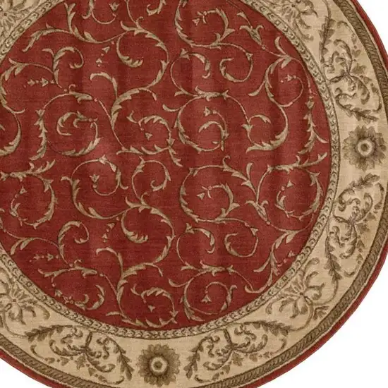 6' Red And Tan Floral Non Skid Round Rug Photo 4