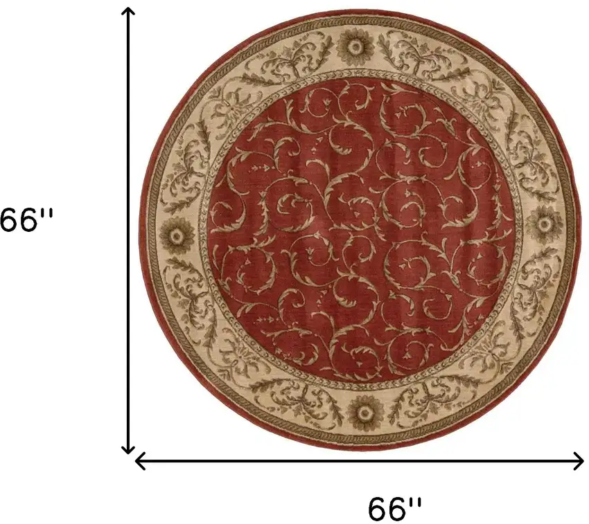 6' Red And Tan Floral Non Skid Round Rug Photo 9