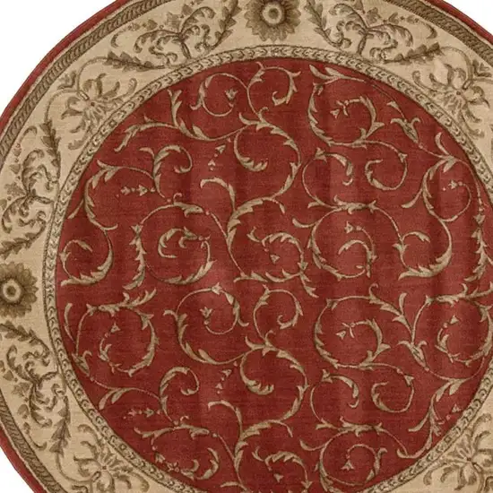 6' Red And Tan Floral Non Skid Round Rug Photo 6