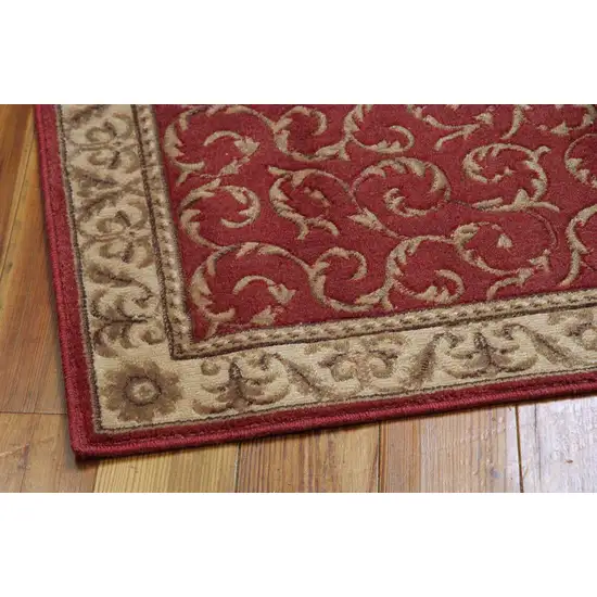 6' Red And Tan Floral Non Skid Round Rug Photo 8