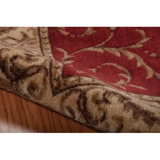6' Red And Tan Floral Non Skid Round Rug Photo 5