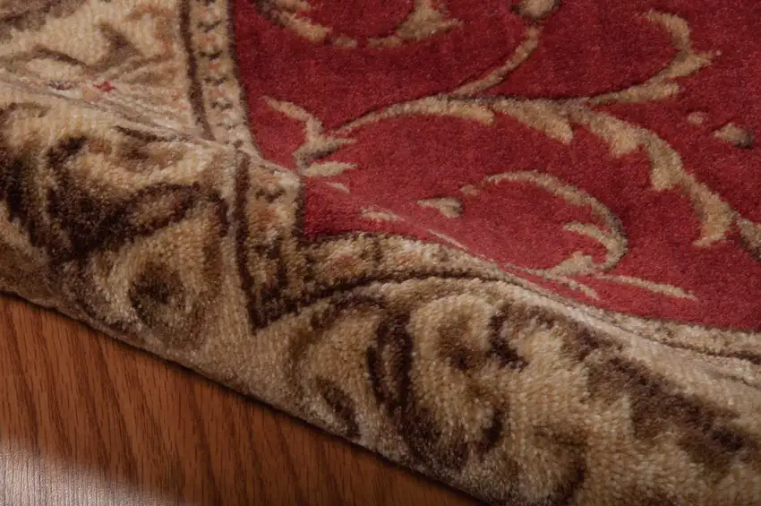 6' Red And Tan Floral Non Skid Round Rug Photo 5