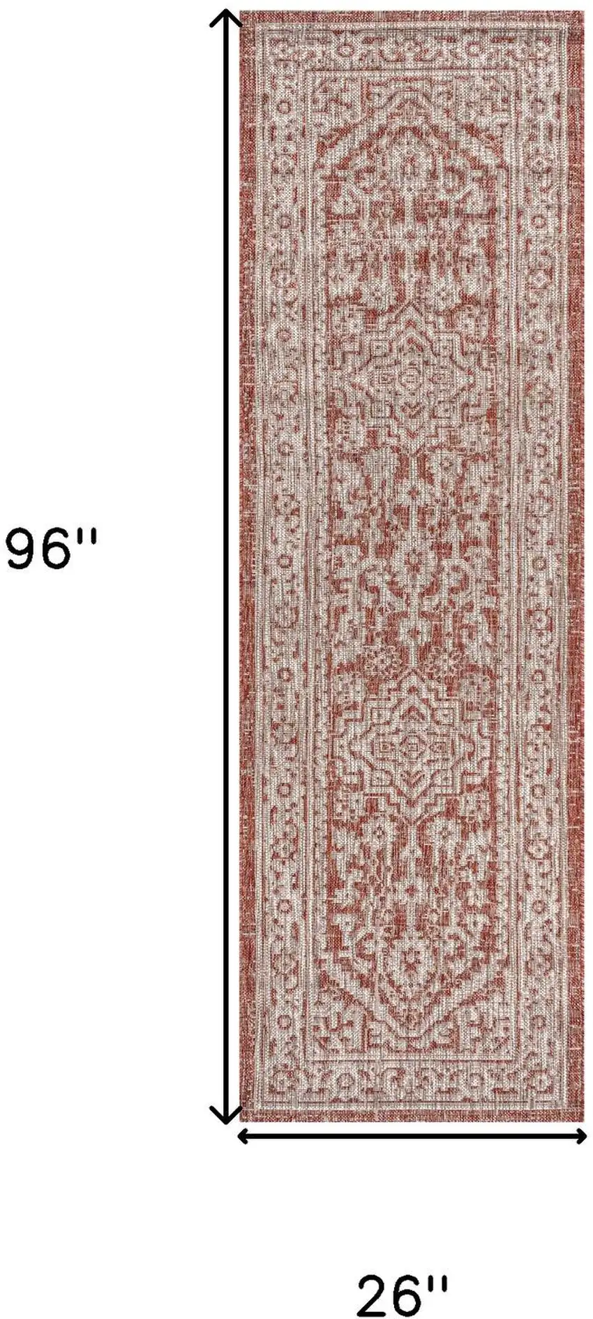 8' Red And Taupe Medallion Indoor Outdoor Runner Rug Photo 7