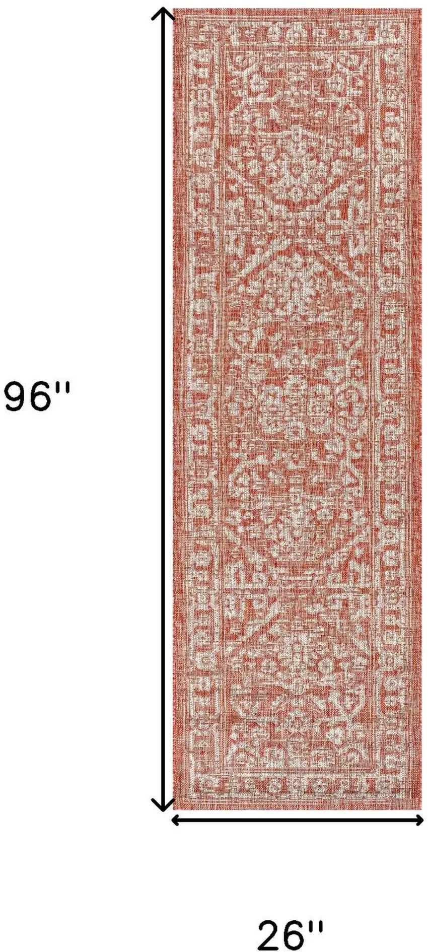 8' Red And Taupe Medallion Indoor Outdoor Runner Rug Photo 6