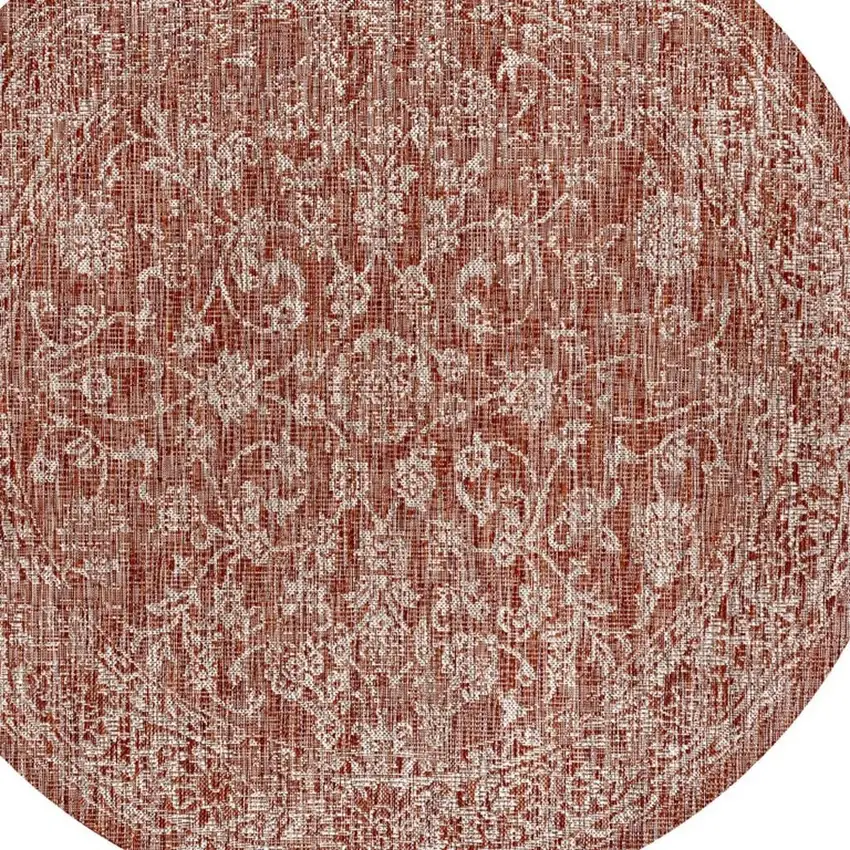 5' Red And Taupe Round Medallion Indoor Outdoor Area Rug Photo 2