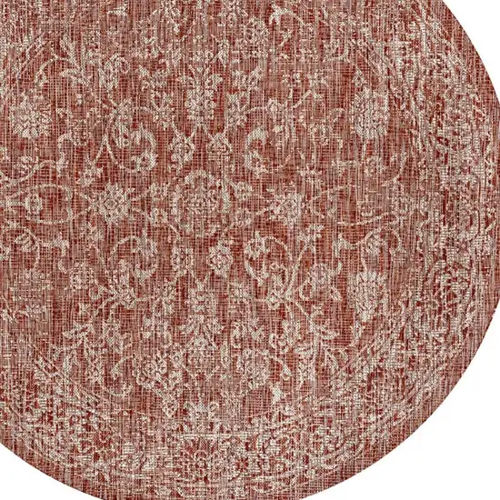 8' Red And Taupe Round Medallion Indoor Outdoor Area Rug Photo 2