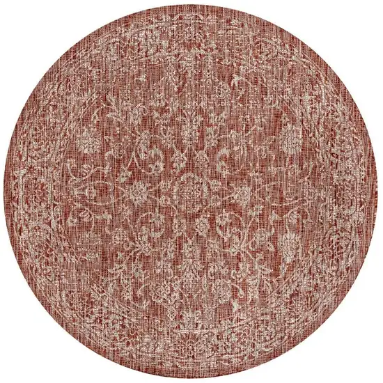 9' Red And Taupe Round Medallion Indoor Outdoor Area Rug Photo 3