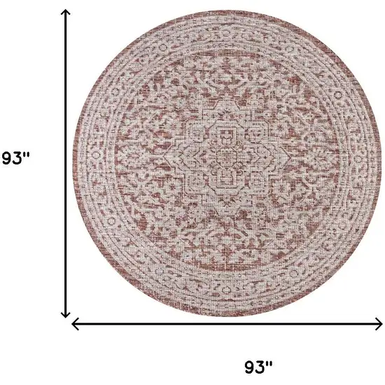 8' Red And Taupe Round Medallion Indoor Outdoor Area Rug Photo 8