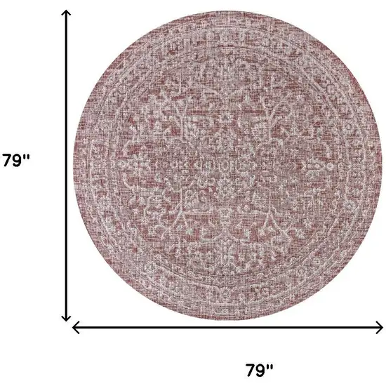 6' Red And Taupe Round Medallion Indoor Outdoor Area Rug Photo 8