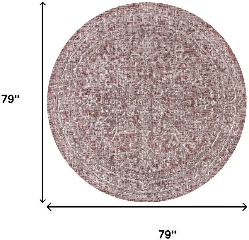 6' Red And Taupe Round Medallion Indoor Outdoor Area Rug Photo 8