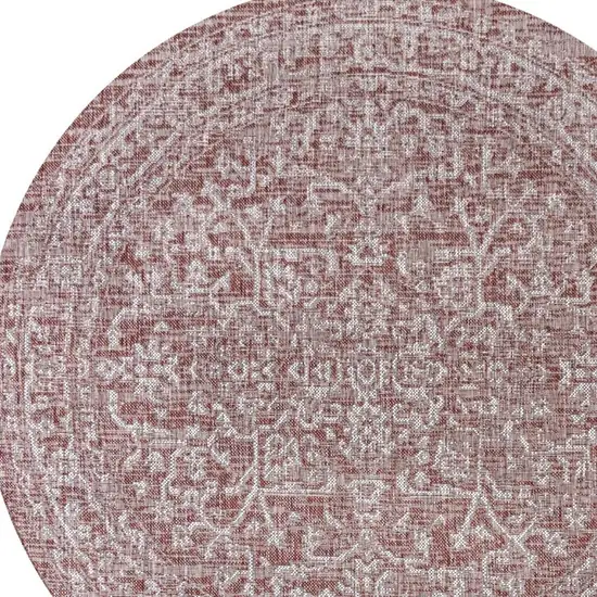6' Red And Taupe Round Medallion Indoor Outdoor Area Rug Photo 2