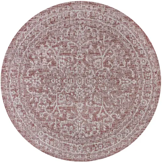 8' Red And Taupe Round Medallion Indoor Outdoor Area Rug Photo 1