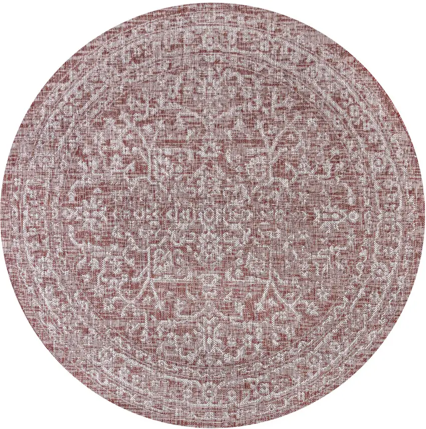 8' Red And Taupe Round Medallion Indoor Outdoor Area Rug Photo 1