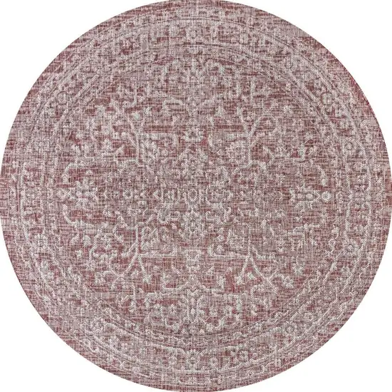 8' Red And Taupe Round Medallion Indoor Outdoor Area Rug Photo 3