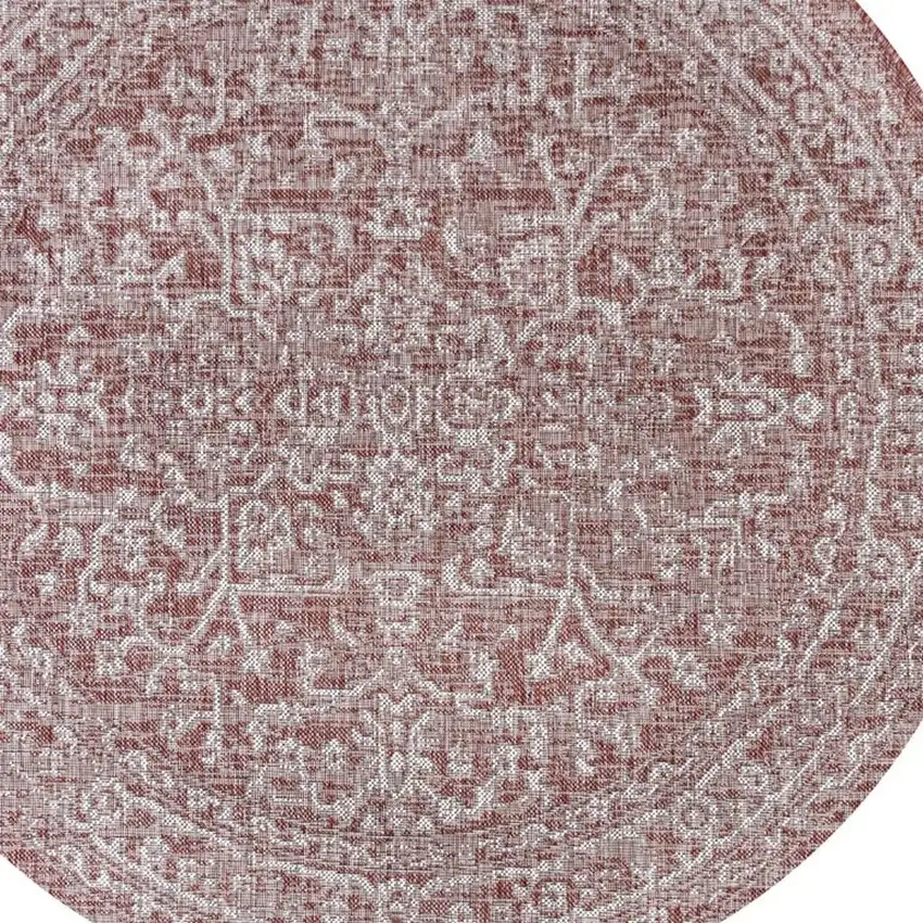 9' Red And Taupe Round Medallion Indoor Outdoor Area Rug Photo 2