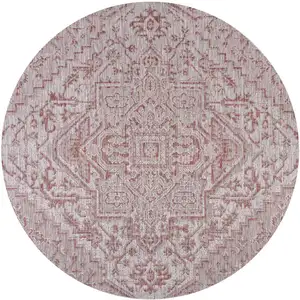 Photo of 6' Red And Taupe Round Medallion Indoor Outdoor Area Rug