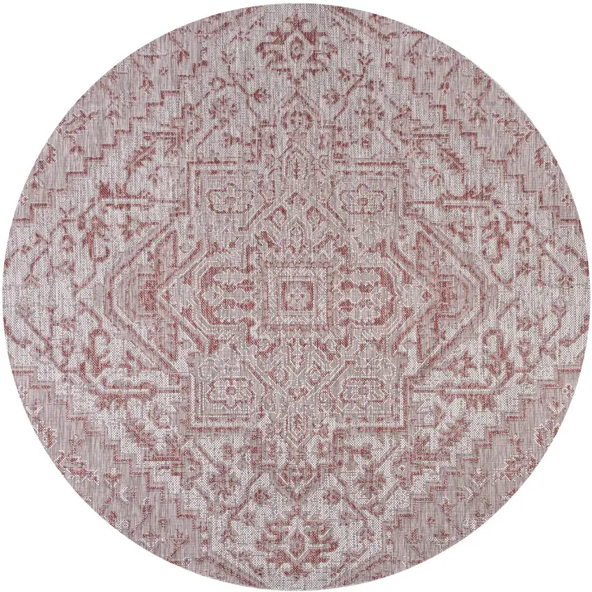 6' Red And Taupe Round Medallion Indoor Outdoor Area Rug Photo 1