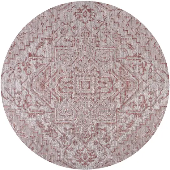 8' Red And Taupe Round Medallion Indoor Outdoor Area Rug Photo 1
