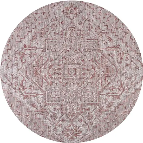 8' Red And Taupe Round Medallion Indoor Outdoor Area Rug Photo 2