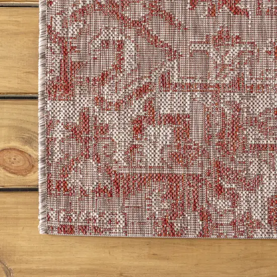 9' Red And Taupe Round Medallion Indoor Outdoor Area Rug Photo 9
