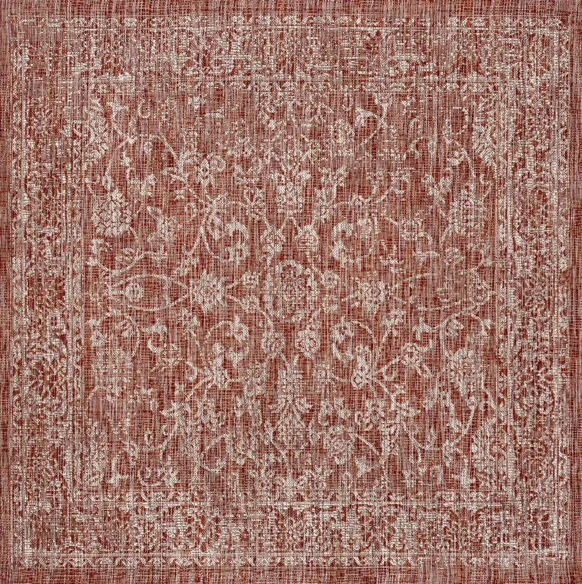 4' Red And Taupe Square Medallion Indoor Outdoor Area Rug Photo 1