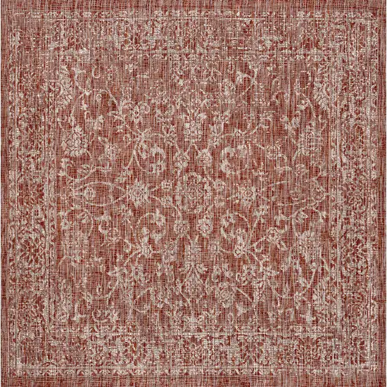 9' Red And Taupe Square Medallion Indoor Outdoor Area Rug Photo 1