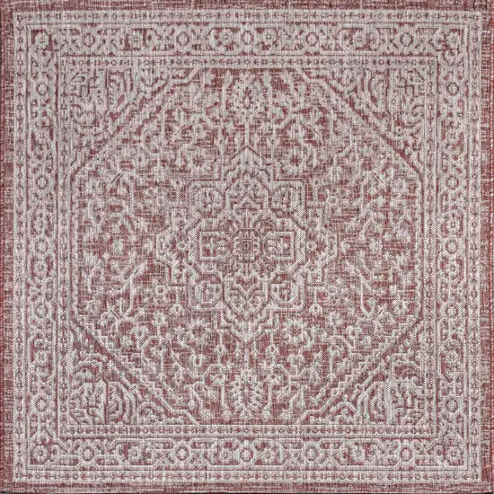 6' Red And Taupe Square Medallion Indoor Outdoor Area Rug Photo 1