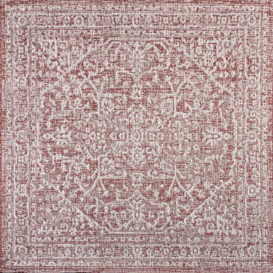 4' Red And Taupe Square Medallion Indoor Outdoor Area Rug Photo 1