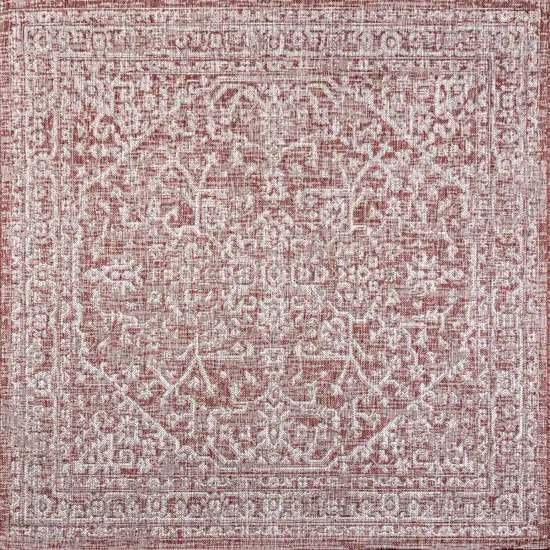 4' Red And Taupe Square Medallion Indoor Outdoor Area Rug Photo 2