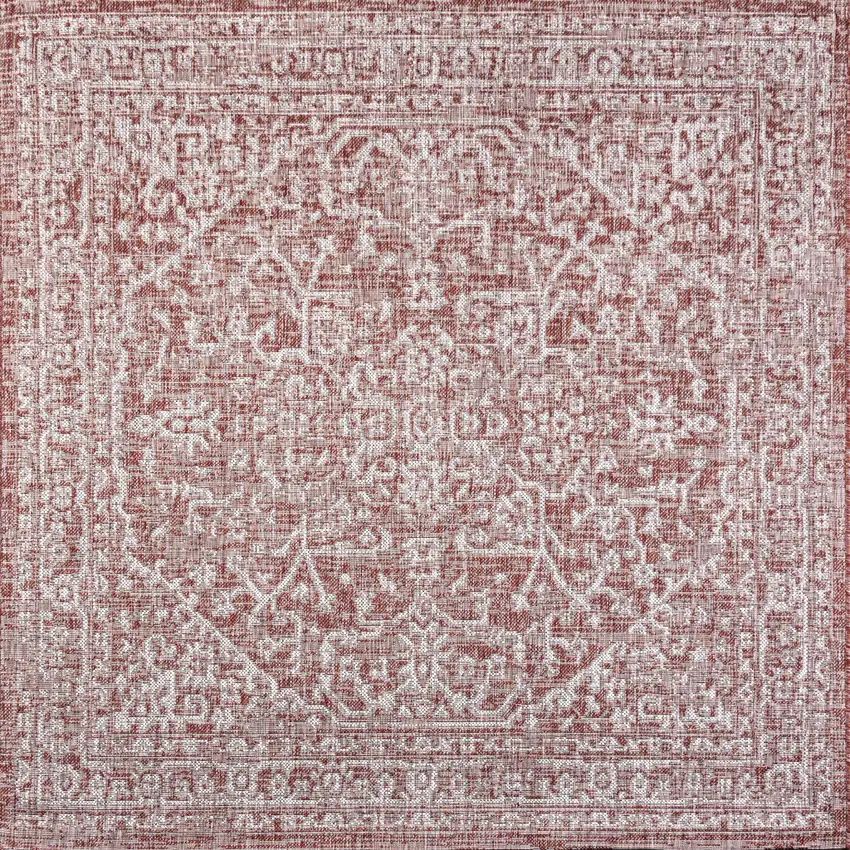 4' Red And Taupe Square Medallion Indoor Outdoor Area Rug Photo 2